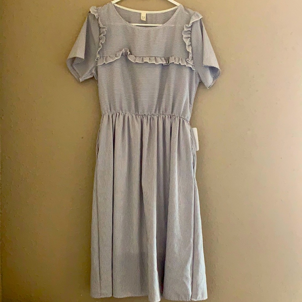 Large White and Gray striped Women’s dress from Neeses Boutique